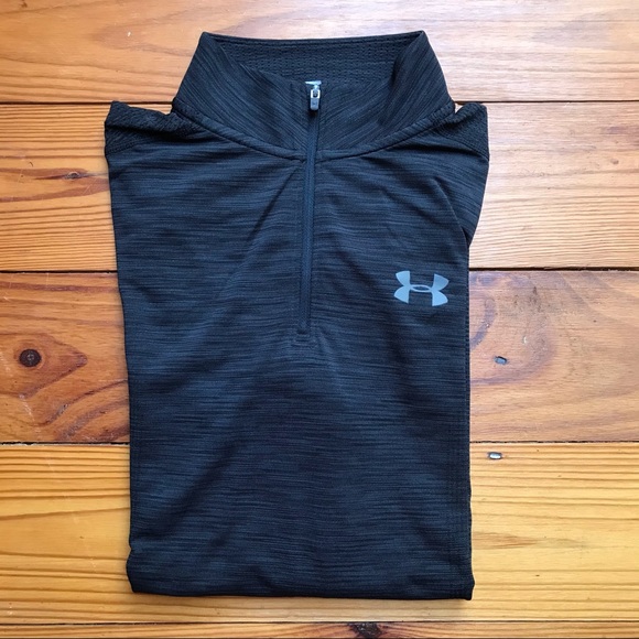 Under Armour Heather Grey Black Long Sleeve Half Zip Top, EUC, S - Picture 13 of 13